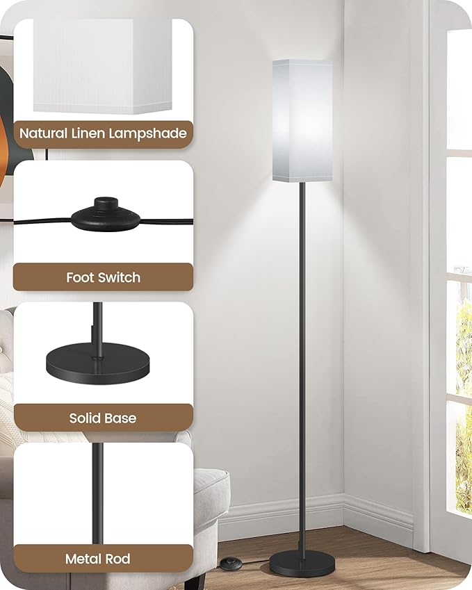 Floor Lamp, Pole Lamp with Foot Switch, Modern Standing Lamp Shade, Minimalist