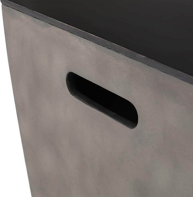 Propane Tank Cover Table for Fire Pits, 20 LB Concrete Propane Tank Holder with Side Handles, Outdoor Tank Storage Side Table for Patio, Gas Griddle, Black+ Gray, Ceramic Top