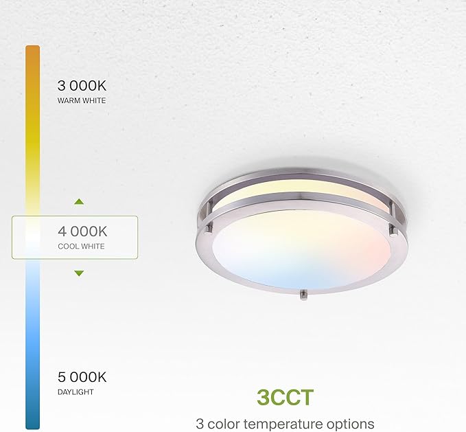 ASD LED 12" Round Flush Mount Lighting, Close to Ceiling Light Fixture | 3CCT