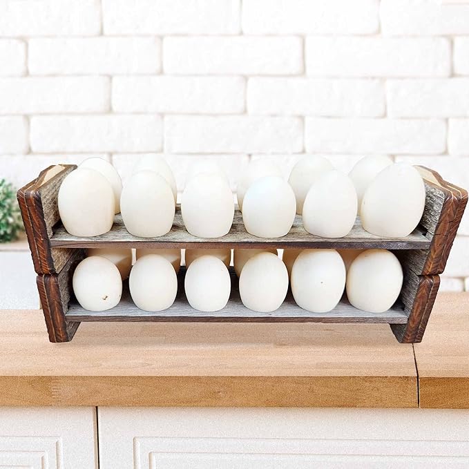 Rockin' Wood Egg Holder Tray- Countertop Stackable Egg Rack For Fresh Eggs - Made in the USA with real rustic reclaimed wood - egg sorter - wood egg tray (Single Tray)