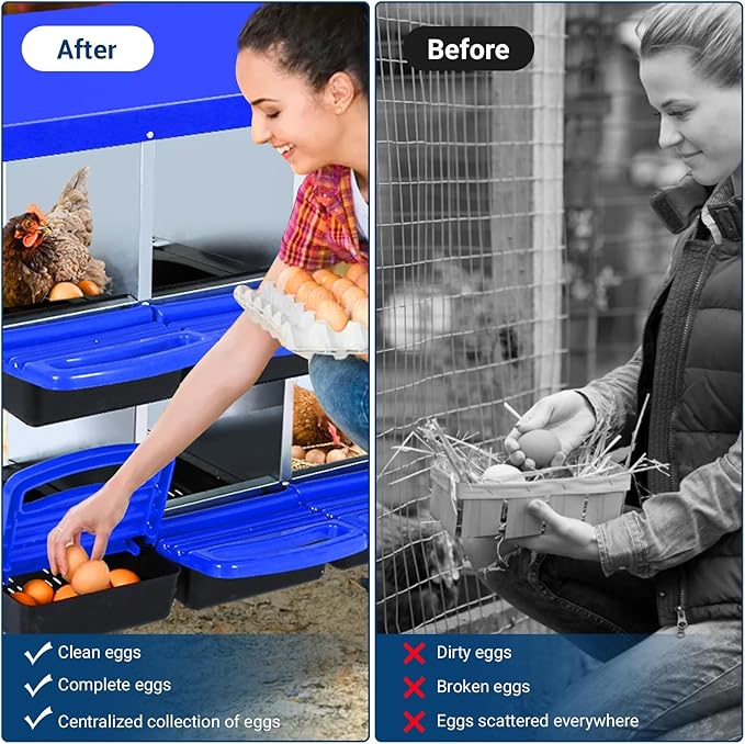 Chicken Nesting Box, 8 Compartments Roll Away Nesting Boxes for Chickens, Galvanized Steel Rust Proof Nesting Boxes for Chicken Coop, Easy to Clean