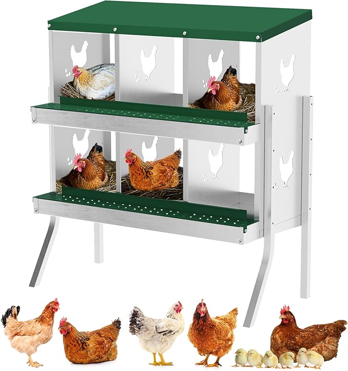 6-Hole Chicken Nesting Box, Rustproof Galvanized Steel Roll-Out Egg Collection with Vented Design, Laying Box for Hens, Poultry Coop Accessories for Egg Layers
