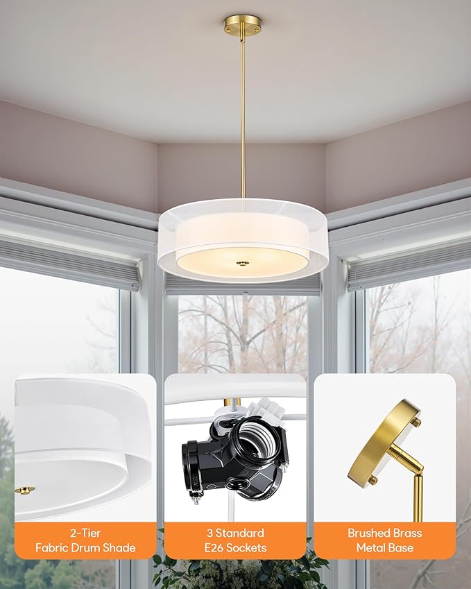 VONLUCE Drum Chandelier, Modern Ceiling Light Fixture