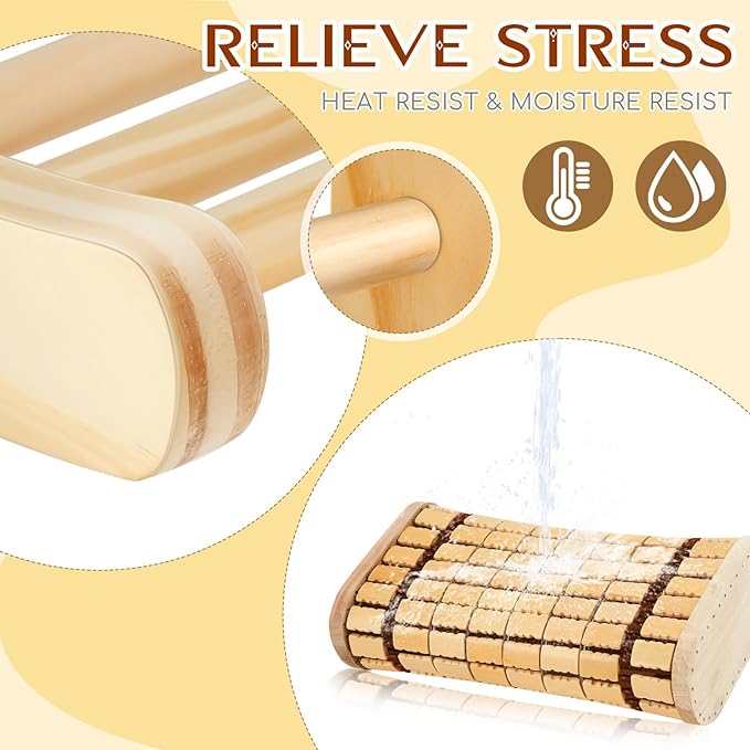 JaGely 5 Pcs Sauna Accessories Include Slip Resistant Sauna Backrest, Wood Sauna Headrest Pillow, Sauna Hat, Seat Pad and Sauna Glove for Barrel or Infrared Sauna