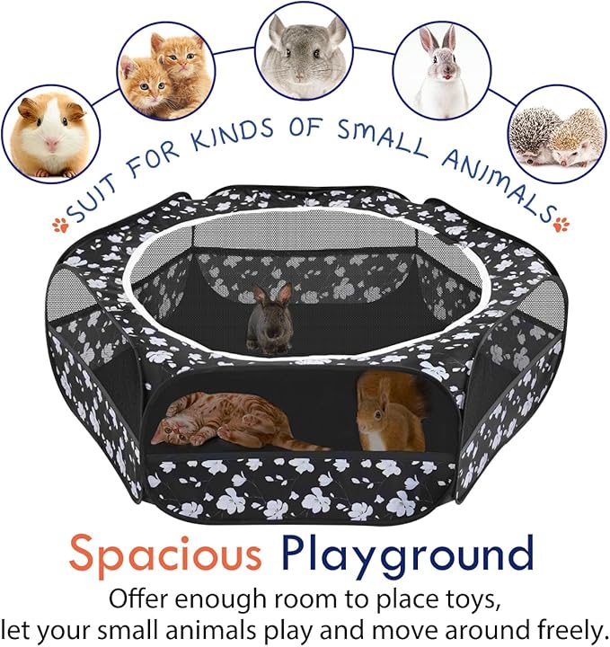 Pawaboo Small Animals Playpen, Waterproof Small Pet Cage Tent with Zippered Cover, Portable Outdoor Yard Fence with 3 Metal Rod for Chick/Kitten/Puppy/Guinea Pig/Rabbits/Hamster/Chinchillas, Magnolia