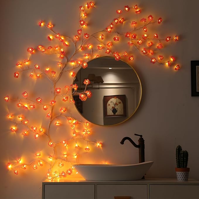 Cherry Blossom Lights with Remote, 7.5 Ft 144 Flowers Enchanted Willow Vine