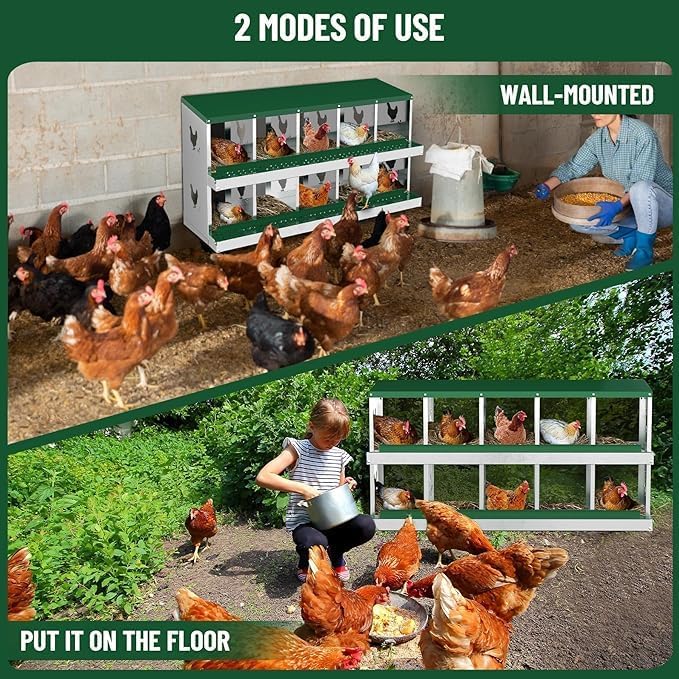 Chicken Nest Box, 10-Compartment Egg-Laying Box, Metal Hen House, Convenient for Collecting Eggs - Ventilated Poultry House Equipment - Suitable for Hens, Ducks Green,Without Stand