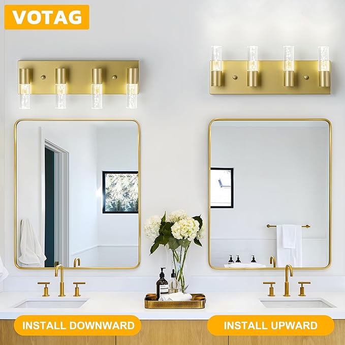 Bathroom Vanity Light Fixtures Over Mirror Brushed Golden Finish Coating