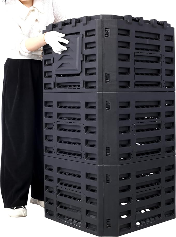 Black Garden Composter Bin - 132 Gallons of Recycled Plastic for Easy Assembly & Aerating Composting – Create Fertile Soil with Lightweight Outdoor Compost Box