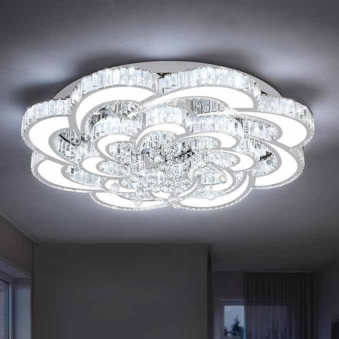 Flashing God Dia 32'' Modern K9 Crystal Chandelier Flush Mount Ceiling Light
