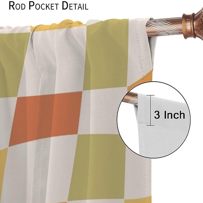 Orange Checkered Curtains,70s Vintage Twisted Checkered Window Drapes Colorful Groovy Trendy Wavy Hippie Grid Print Window Treatments for Kids Girls Bedroom Living Room Bathroom 72"W X 63"L