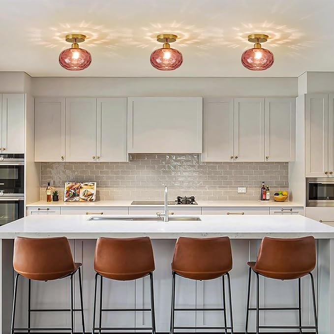 Red Glass Semi Flush Mount Ceiling Light