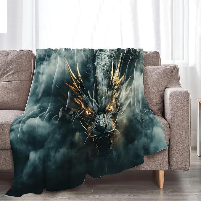 Tijuboni Chinese Dragon Throw Blanket Black Dragon Gifts for Men Women Girls Boys Kids Adults Soft Flannel Fleece Blanket for Couch Sofa Bed Home Decor 50"x60"