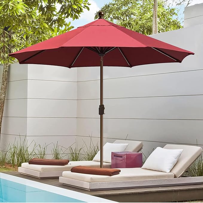 EliteShade USA 10-Year-Non-Fading 10Ft Market Umbrella Patio Umbrella Outdoor Table Umbrella with Ventilation, Burgundy