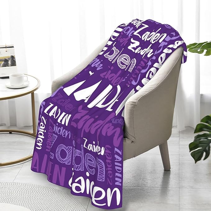 Dr.TOUGH Personalized Blankets with Name Customized Baby Blankets for Girls Boys Adults Monogrammed Blankets and Throws Christmas Birthday Mothers Fathers Valentines Day Gift (Purple, 40''×50'')