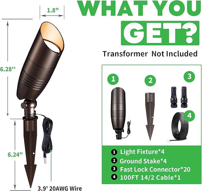 Low Voltage Landscape Lighting Kit, 4 Pack 3000K/4000K/5000K Spotlights and