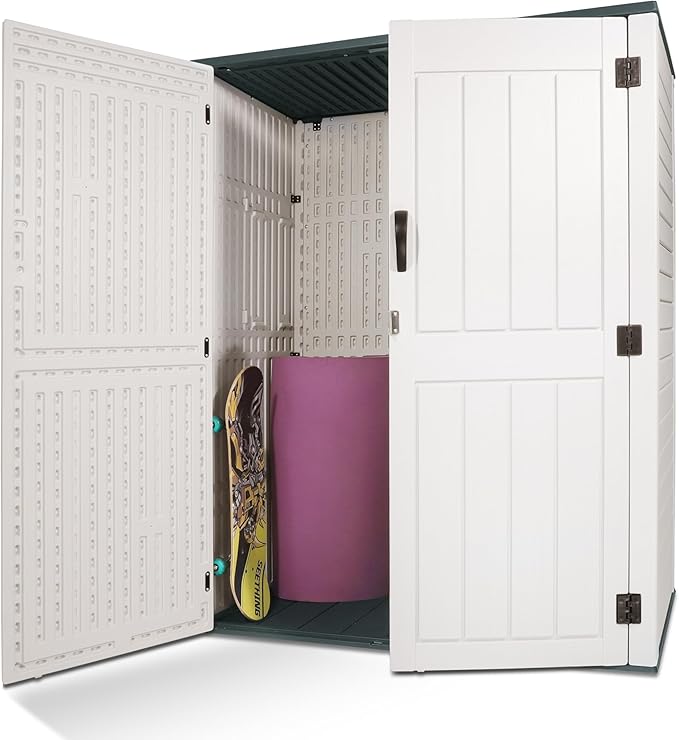 Outdoor Storage Cabinet, 52 Cu ft Resin Storage Box for Patio Garden Yard - Weatherproof Outdoor Storage Shed for Tools Pool Supplies - Lockable Vertical Storage Shed