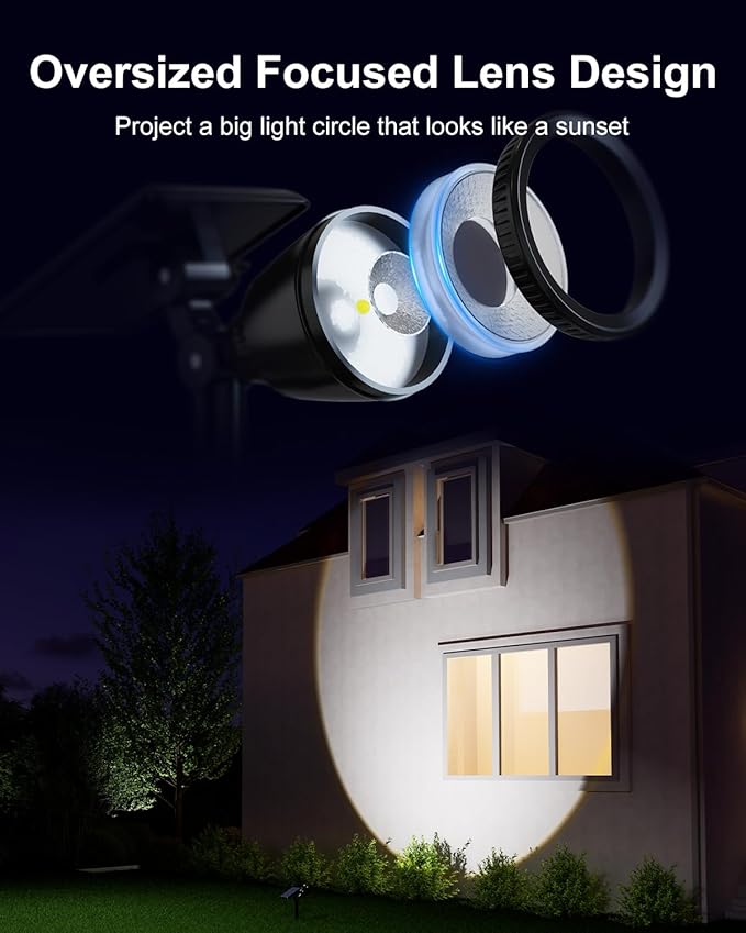 2 Pack Solar Powered Spot Lights Outdoor Waterproof Super Bright LED Yard