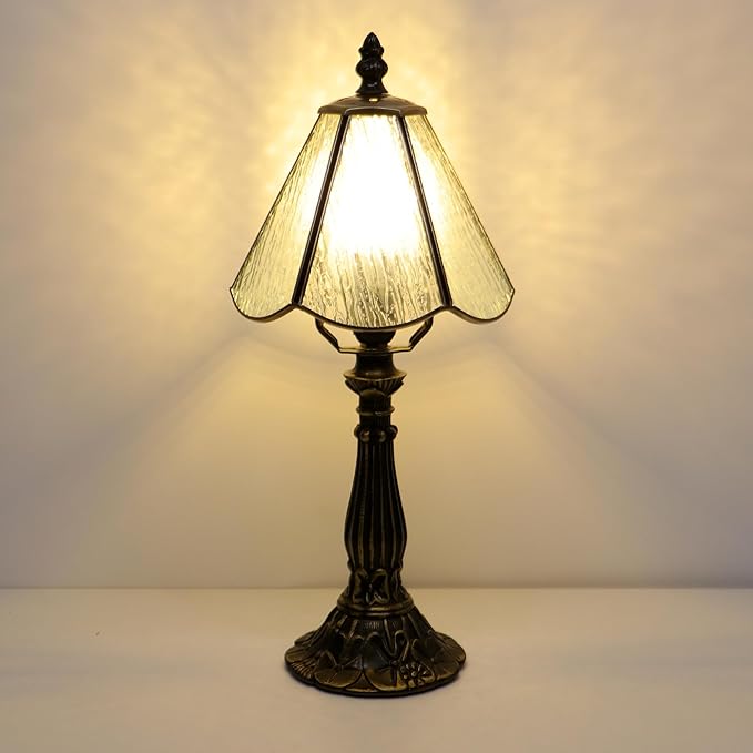 Small Stained Glass Table Lamp Transparent Bark Pattern Style Stained Glass