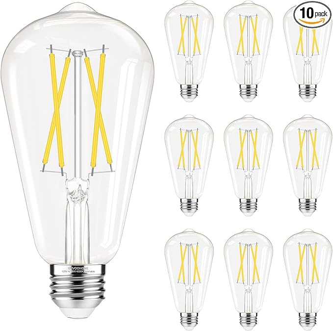 Dimmable LED Edison Bulbs, 4000K Daylight White, 6W Equivalent to 60 watt E26