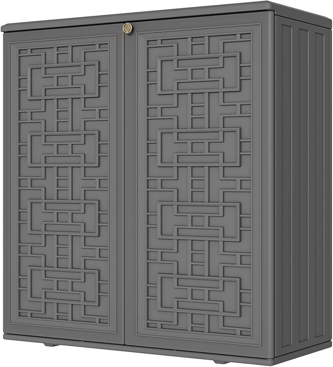 Storage Box Outdoor Caninet,Resin Indoor Storage Box Waterproof Outdoor Storage Cabinets for Patio/Garden/Backyard, Size 34.3''L*15''W*36.2''H(Grey)