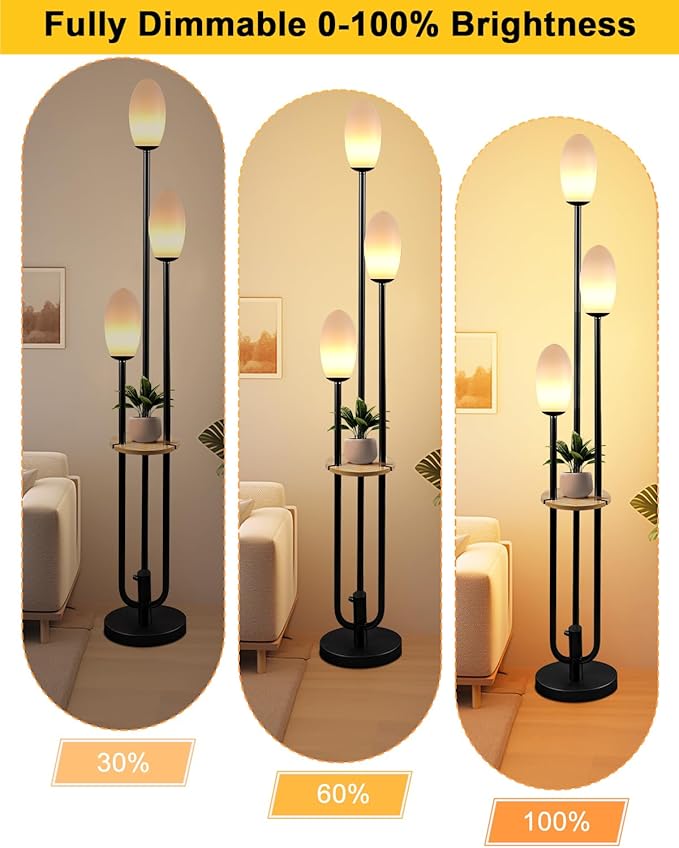 Black Dimmable Floor Lamp with Table, Unique Candle Holder Style Tall Standing