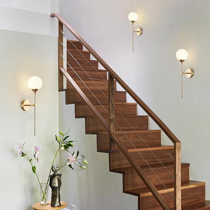KCO Lighting Modern Milk Glass Wall Mounted Light Gold Long Sconces White Globe