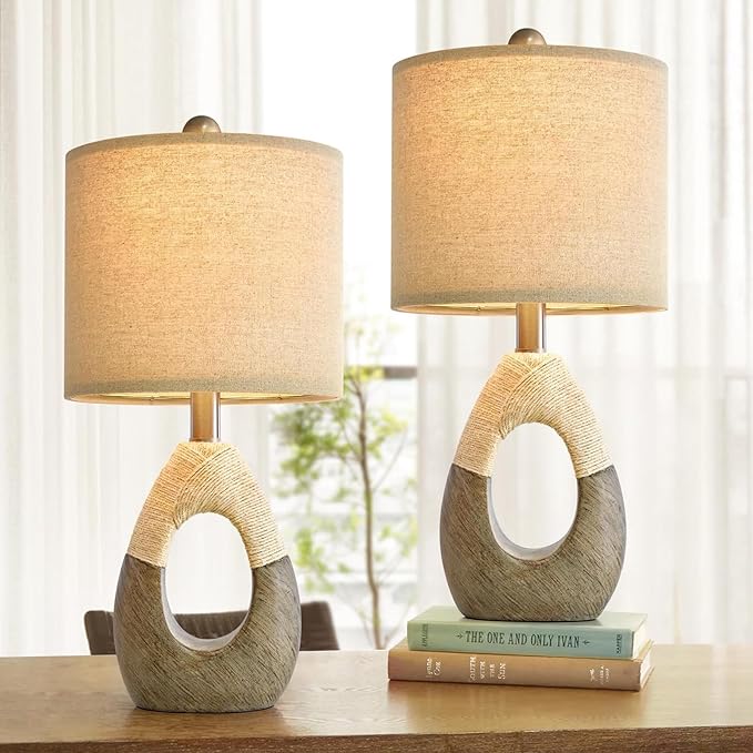 OYEARS 19” Boho Table Lamps Bedroom Living Room Set 2, Suitable