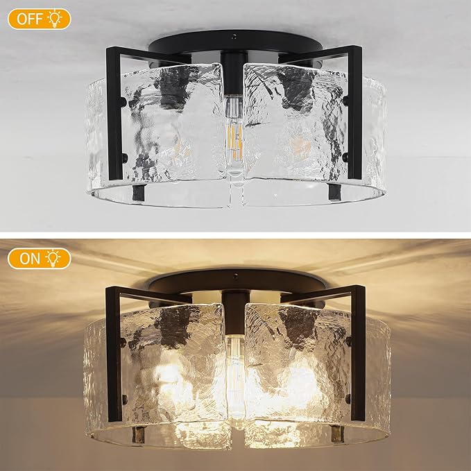 18.5'' Modern Black Semi Flush Mount Ceiling Light, Entryway Light Fixture