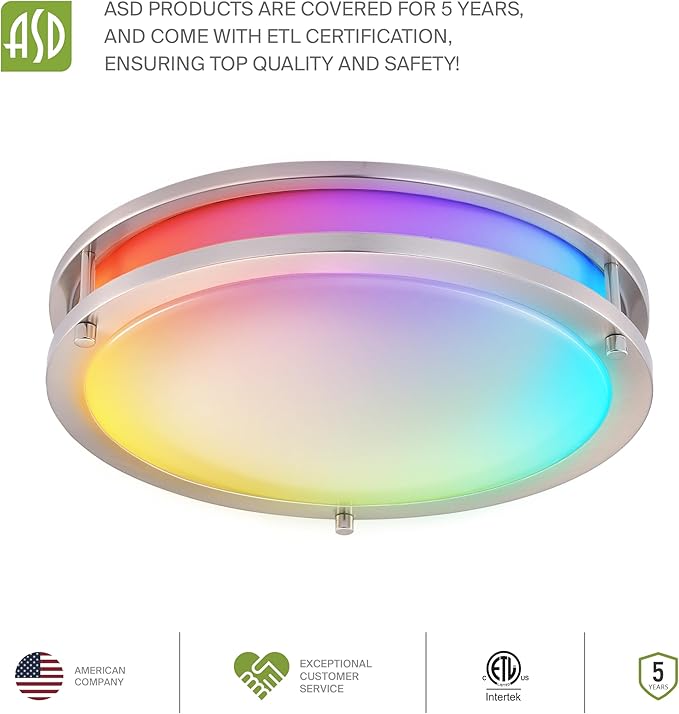 ASD LED 14" Round Flush Mount Lighting, Close to Ceiling Light Fixture | Smart