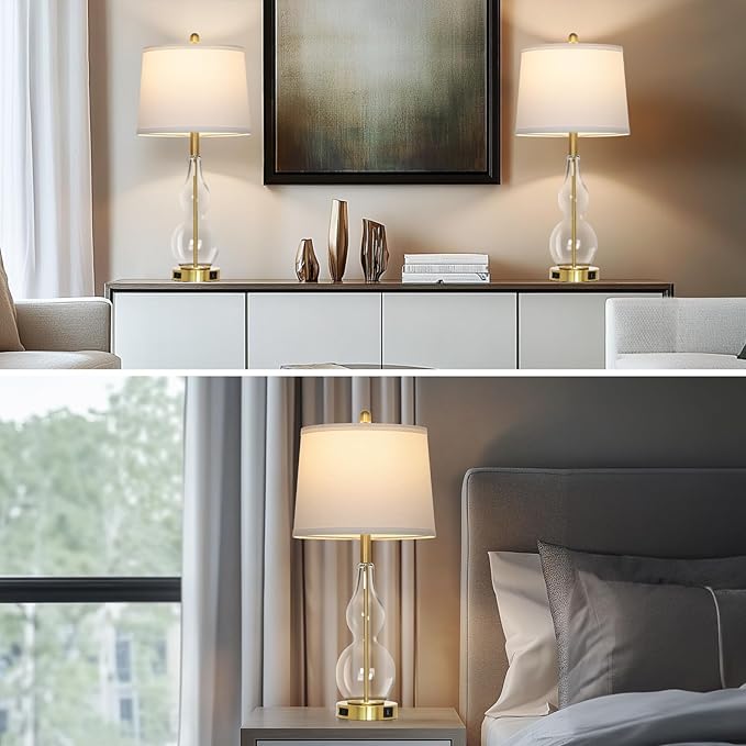 27.5" Clear Glass Table Lamp Set of 2, 3-Way Dimmable Touch Control Bedside