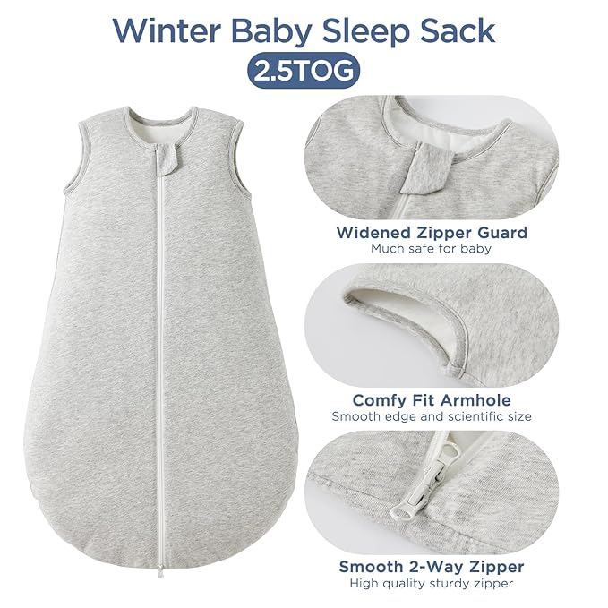 Duomiaomiao 2.5 TOG Baby Sleep Sack 100% Cotton Winter Baby Wearable Blanket, Warm Quilted Comfy Toddler Sleeping Sack