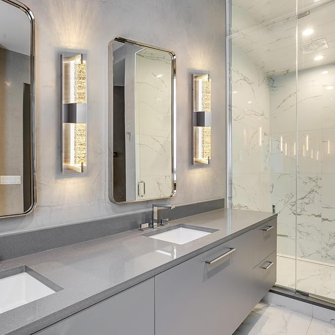 WOSHITU LED Wall Sconce Light: 19 Inch Nickel Modern Sconces Wall Lighting