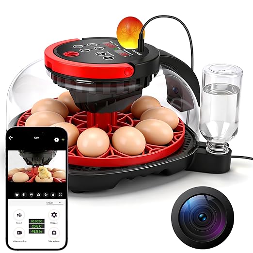 Chicken Incubators for Hatching Eggs, 12 Eggs WiFi Smart Incubator with 1080P Camera | App Control | Temperature & Humidity Control | Automatic Egg Turner | Egg Candler for Chicken, Duck, Quail