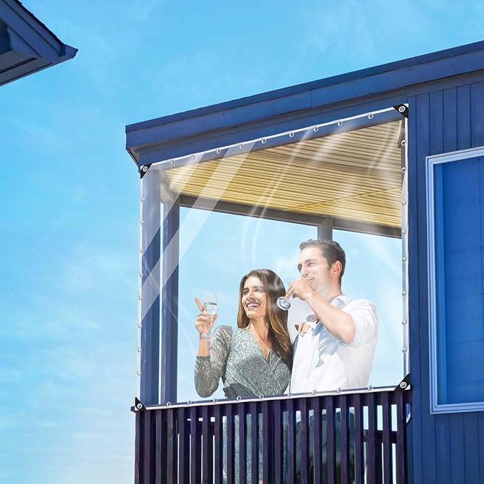 10x16ft Clear tarps with Grommets, Clear Tarps Heavy Duty Water Resistant with Reinforced Edge,14Mil Thickened Transparent Tear Resistant Waterproof PVC Vinyl Tarp Enclosure for Patio,Porch, Outdoor