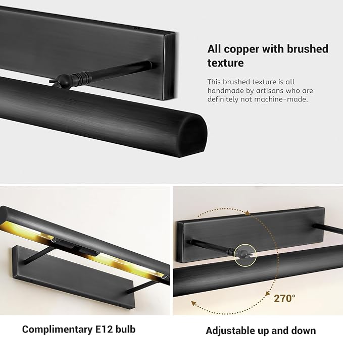 Black Picture Lights Hardwired, 30inch Large Linear Picture Light