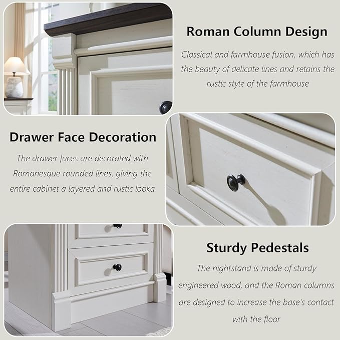 Farmhouse 8 Drawers Dresser for Bedroom, 61" Wide Large Dressers & Chests of Drawers w/Roman Column, Storage Dressers Organizer for Bedroom, Hallway, Living Room, White