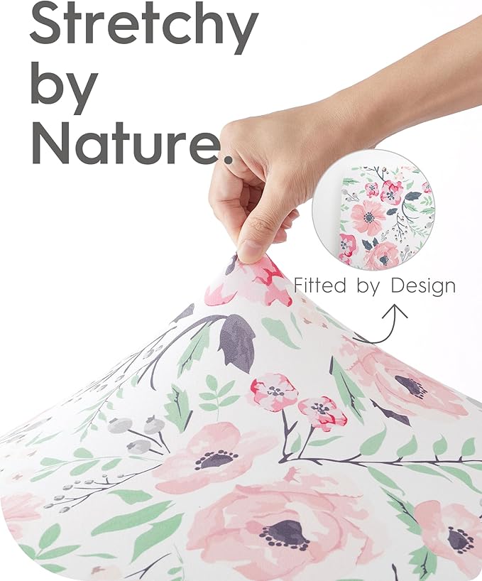 Pack N Play Sheets Girl, TotBasic Floral Mini Crib Sheets Fitted, Premium Jersey Knit Pack and Play Sheets, Stretchy Play Yard Sheets for Pack and Play Mattress, 2 Pack (Pink Floral)