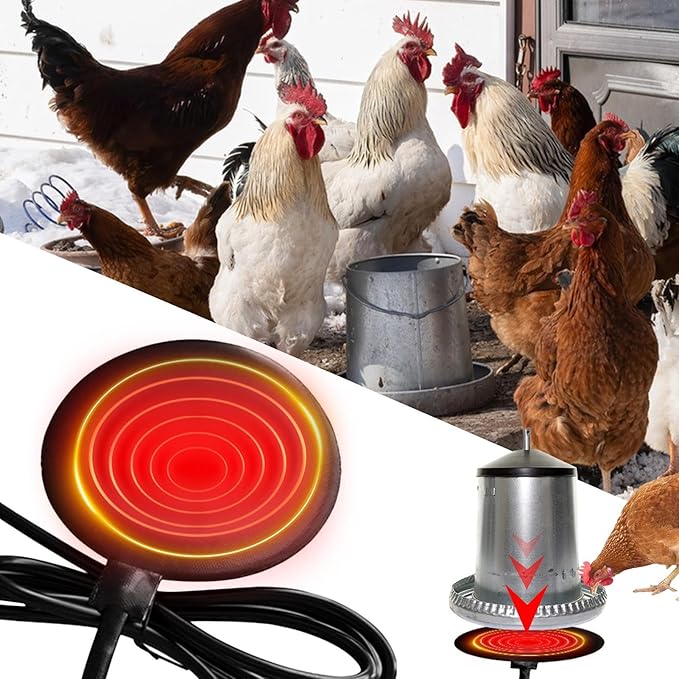 Freeze Proof Chicken Heater, Silicone Poultry Water Pad, 5.9 Inch 20W Heating with Long Cord, Quick Warm Poultry Accessory, Farm Equipment Fixture, Winter Water Solution for Outdoor Livestock