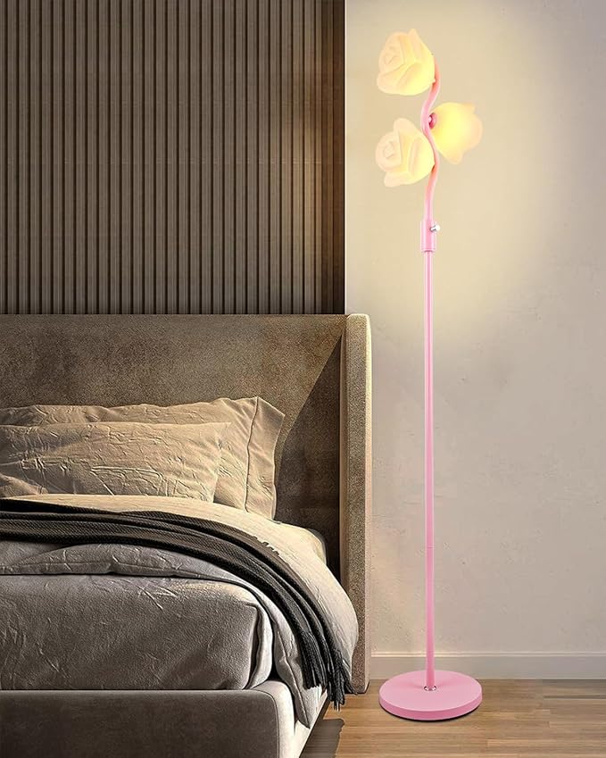 Dimmable Pink Floor Lamp, Unique Cute Flower Standing Lamps