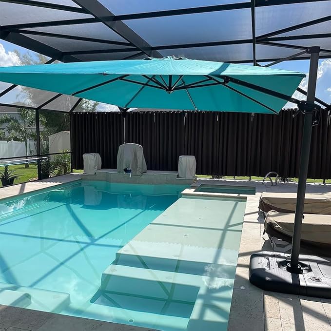 PURPLE LEAF 9 Feet Patio Umbrella Outdoor Cantilever Square Umbrella Aluminum Offset Umbrella with 360-degree Rotation for Garden Deck Pool Patio, Turquoise Blue