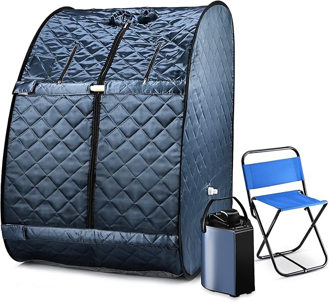 Portable Sauna, Sauna Box for Home, Personal Steam Sauna, Foldable Sauna with 3L, up to 90min,800W Steam Sauna Generator with Safety Protection, Remote Control & Portable Chair, UL Certified