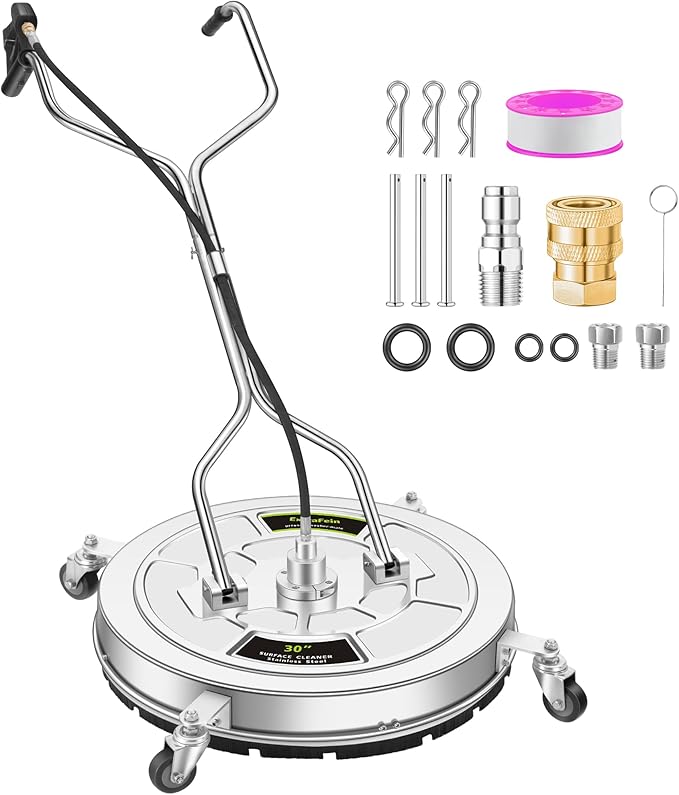 30" Pressure Washer Surface Cleaner Max with 4 Wheels, Stainless Steel Commercial Surface Cleaner for Pressure Washer, Dual Handle Power Washer Surface Cleaner for Concrete Driveway, 4500 PSI