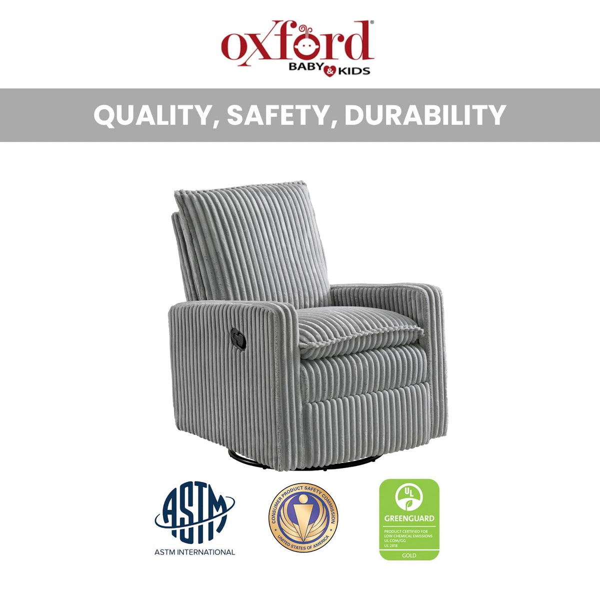 Uptown Upholstered Glider Recliner Rocking Chair 360° Swivel for Nursery and Living Room