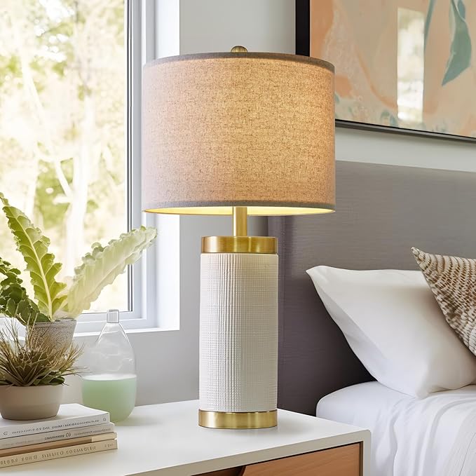 24.5" Modern Ceramic White Bedside Lamp