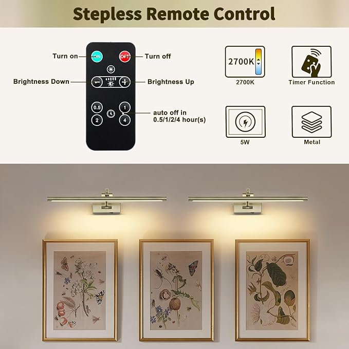 Wireless Picture Lights Rechargeable Gallery Lighting Battery Picture Frame