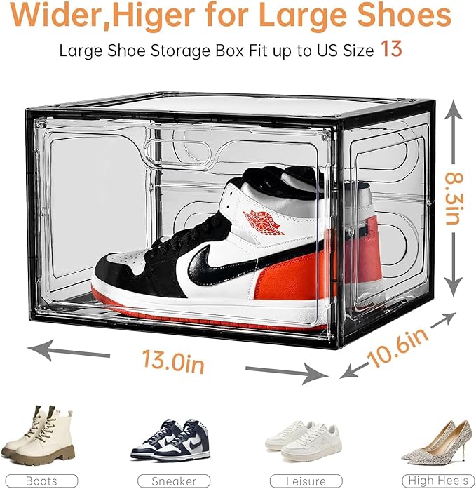 New Gray 8 Pack Shoe Boxes Stackable, Large Shoe Storage Organizer