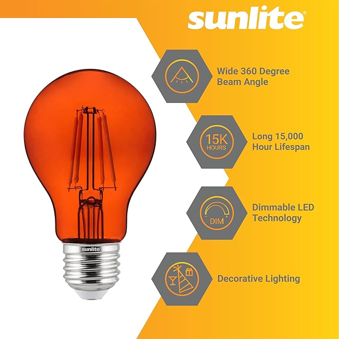 Sunlite 40944 LED Colored Filament A19 Light Bulb, 4.5 Watts, Medium E26 Base