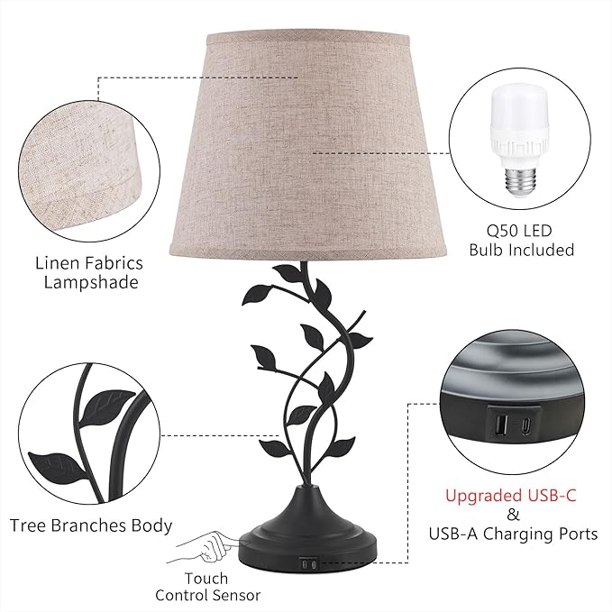Kakanuo USB Touch Table Lamp Bedside Lamp