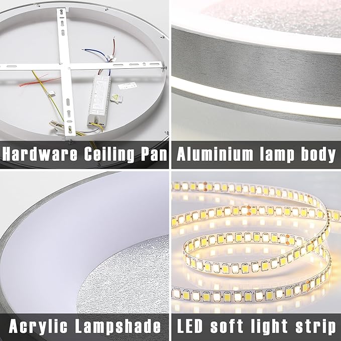 LED Flush Ceiling Light, 19in Grey Round Ceiling Light Dimmable